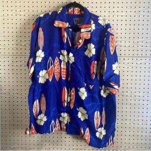 Hawaiian Shirt by Basix Blue Tropical Surf Board and Floral Button Up Shirt